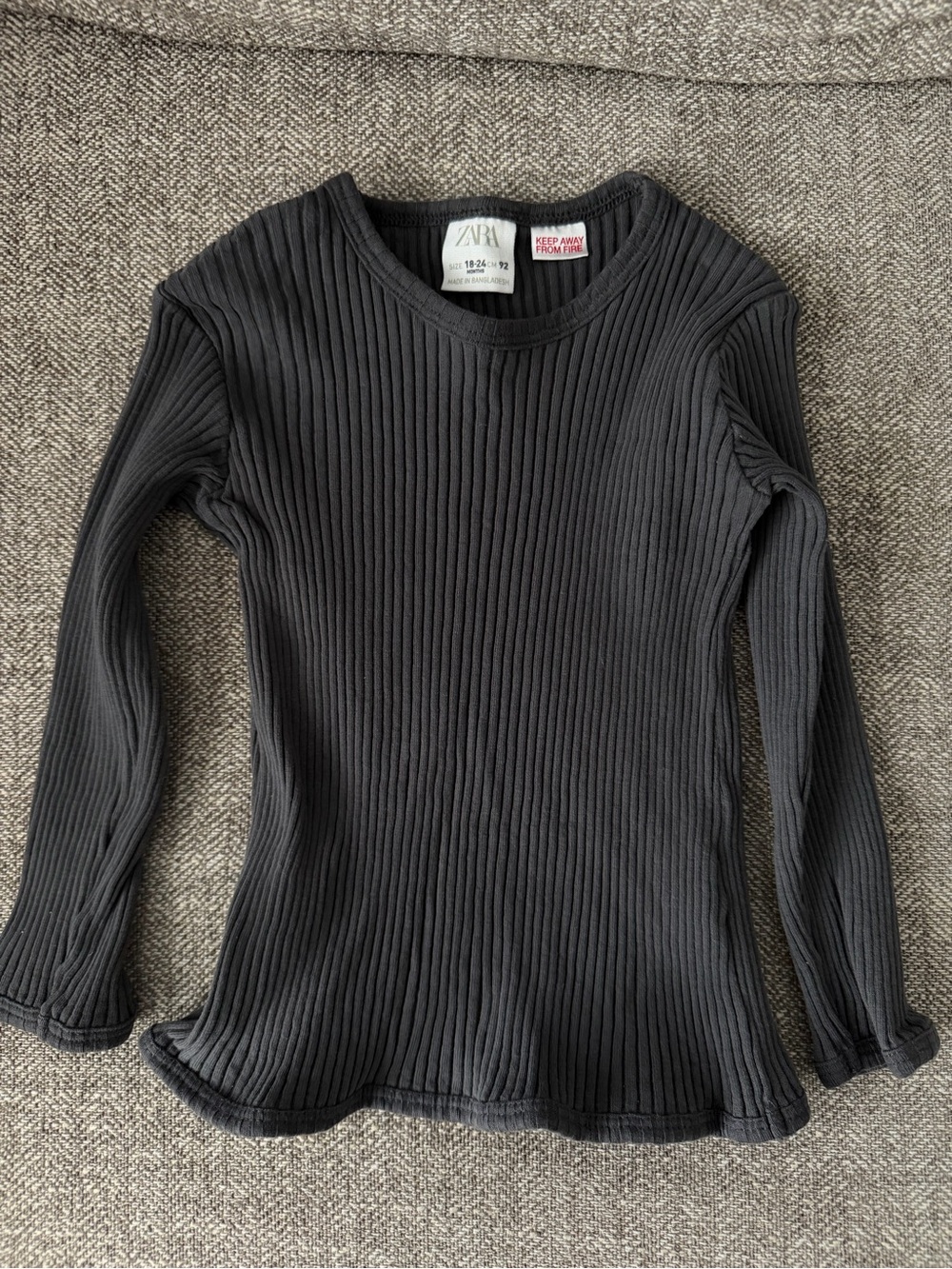 Zara Black Ribbed Long Sleeve Crew Top